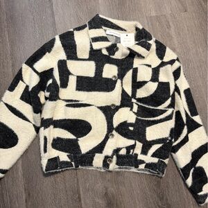 Black & Cream Graphic Teddy Jacket - Oversized Cropped Style Rino &Pelle new